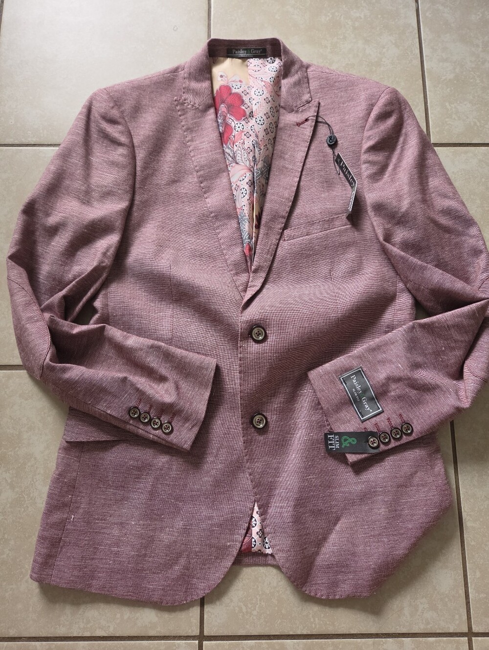 Paisley And Gray Linen Belnd Slim Fit Pink Blazer
